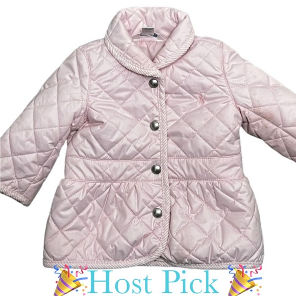 Ralph Lauren Other - Ralph Lauren Pink Quilted Snap Girls Barn Jacket Corduroy Trim 6 mo